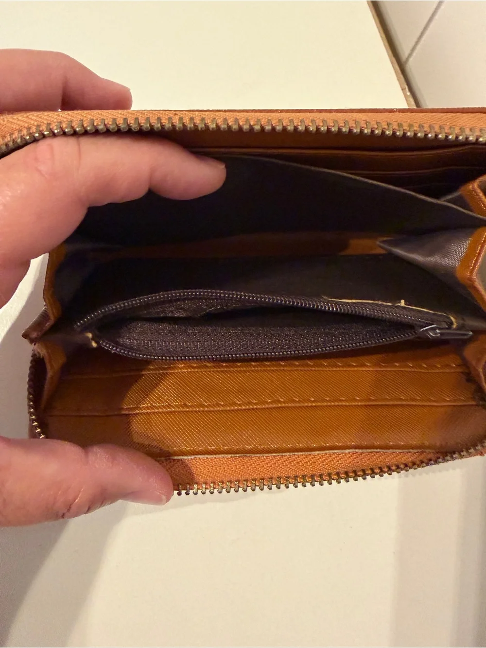 PRADA Saffiano Leather Zip Around Long Wallet in Brown